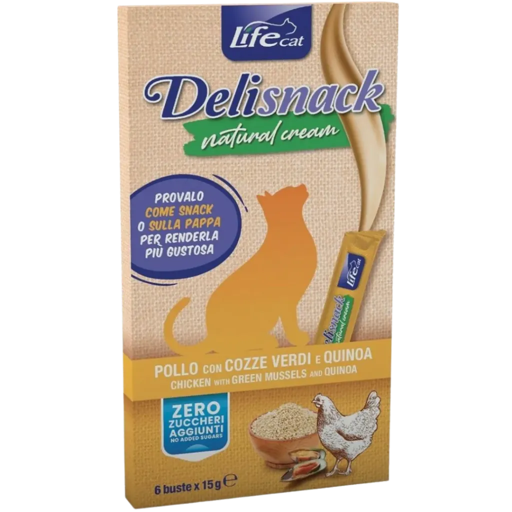 Life Cat Deli Snack Natural Cream Chicken With Green Mussels And Quinoa  6x15g